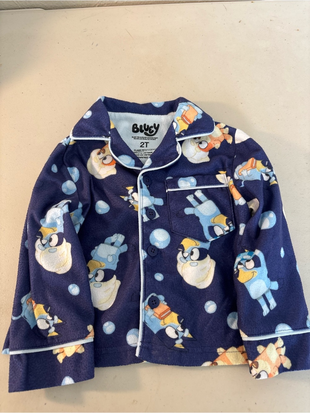 Lucy Navy Blue Fleece Pajama Top with Character Print